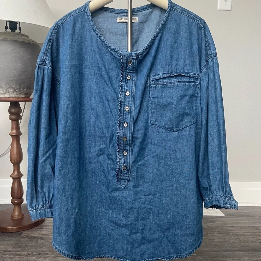 We The Free | Free People | Denim Chambray Henley Top Western Boho Casual